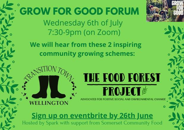 green forum flyer showing project logos of transition town wellington and food forest project logos